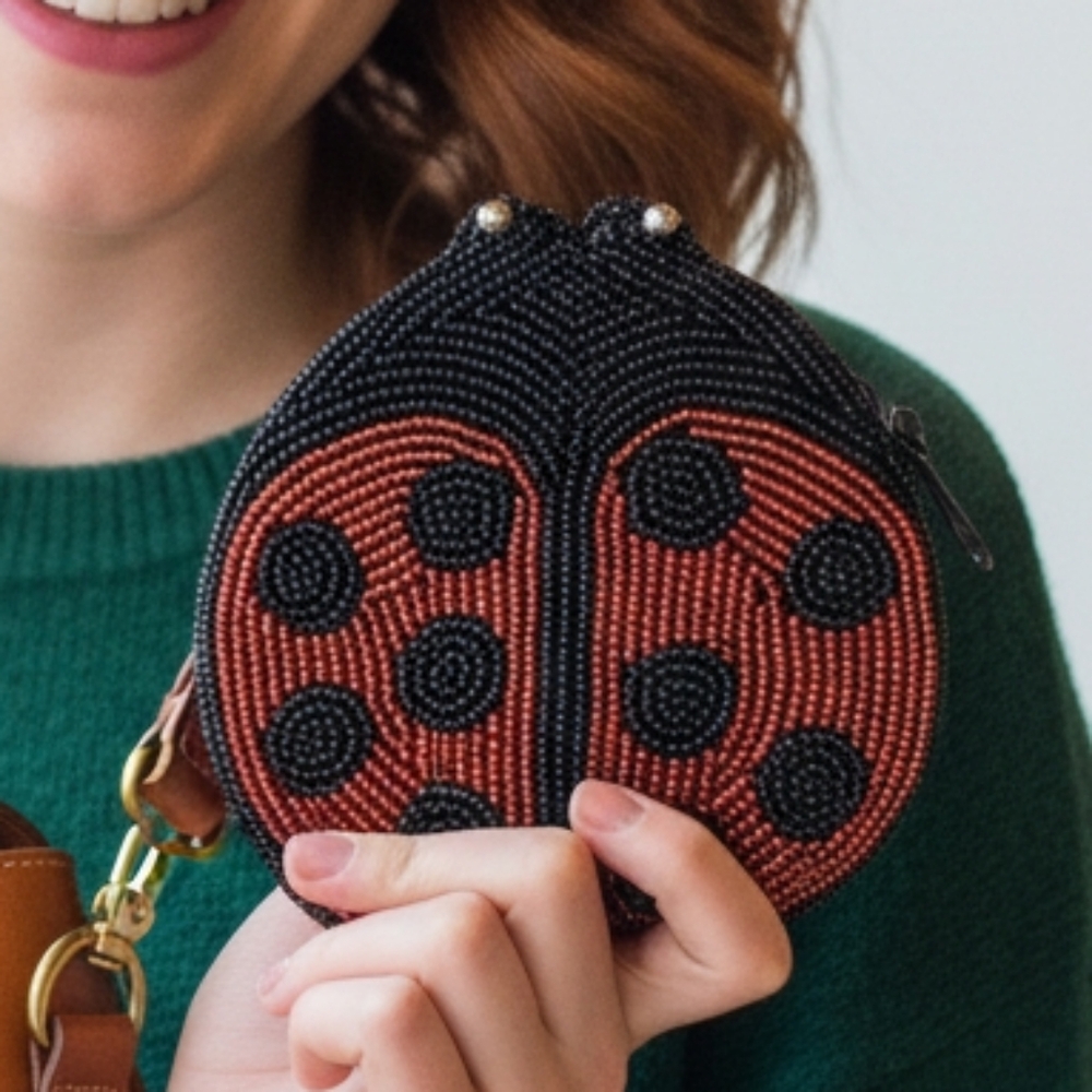 Adorable Beaded Ladybug Coin Purse
